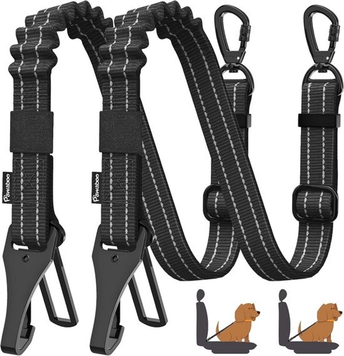 Hondenautogordel 3-in-1 met Bungee en Schokbestendigheid - Verstelbare Reflecterende Harnasriem voor Auto