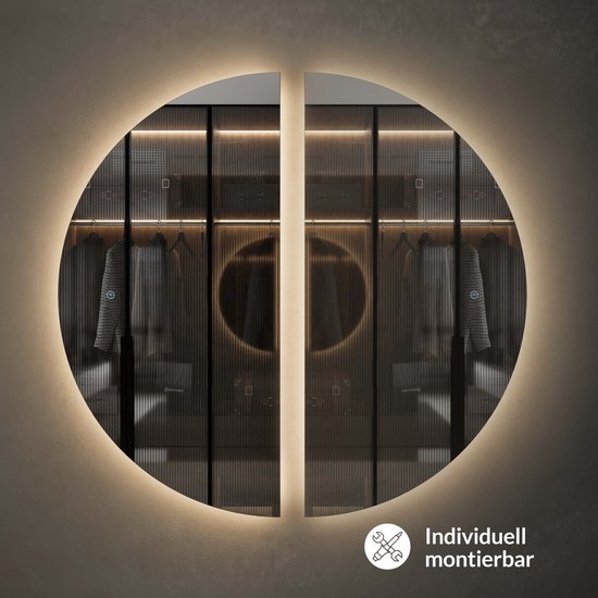 Dubbele halfronde spiegel met LED-verlichting, individueel monteerbaar.