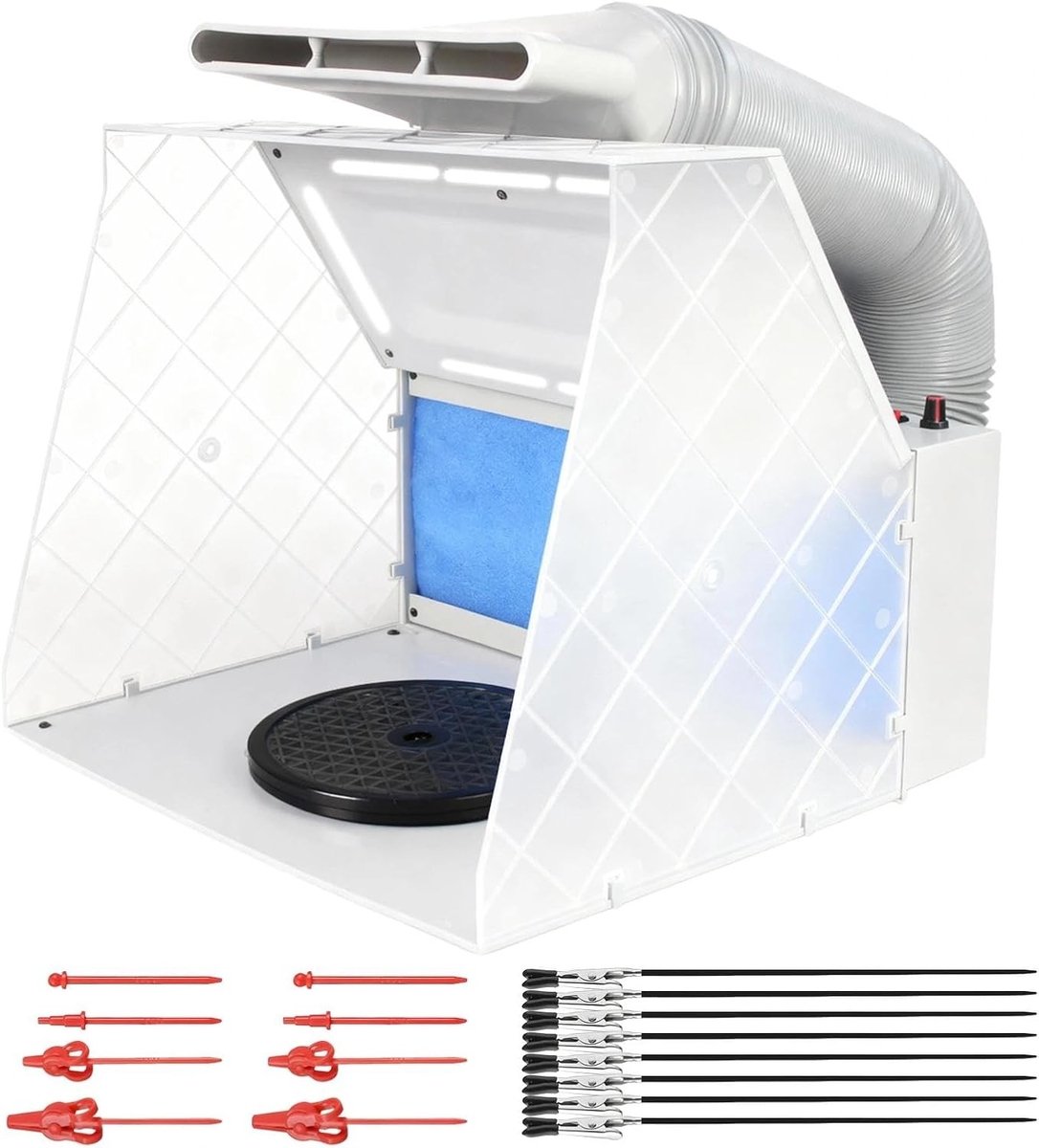 Airbrush cabine met verstelbare krachtige ventilator, 4 LED-lampen en 2-laags filter voor schilderen, modelbouw en ambachten
