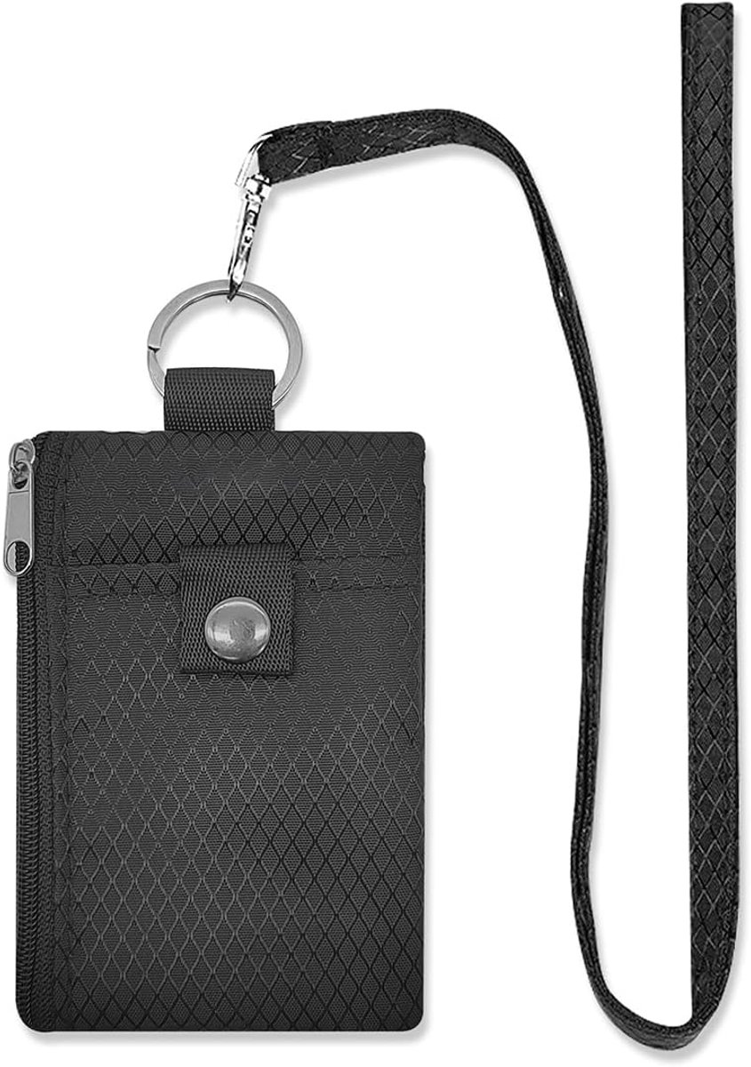 KZQ Minimalistische Reisportemonnee - 11x7,5 cm - RFID-Bescherming - Waterdicht Nylon - Met Sleutelkoord & Houder - Voor Pasjes Cash Munten - Zwart