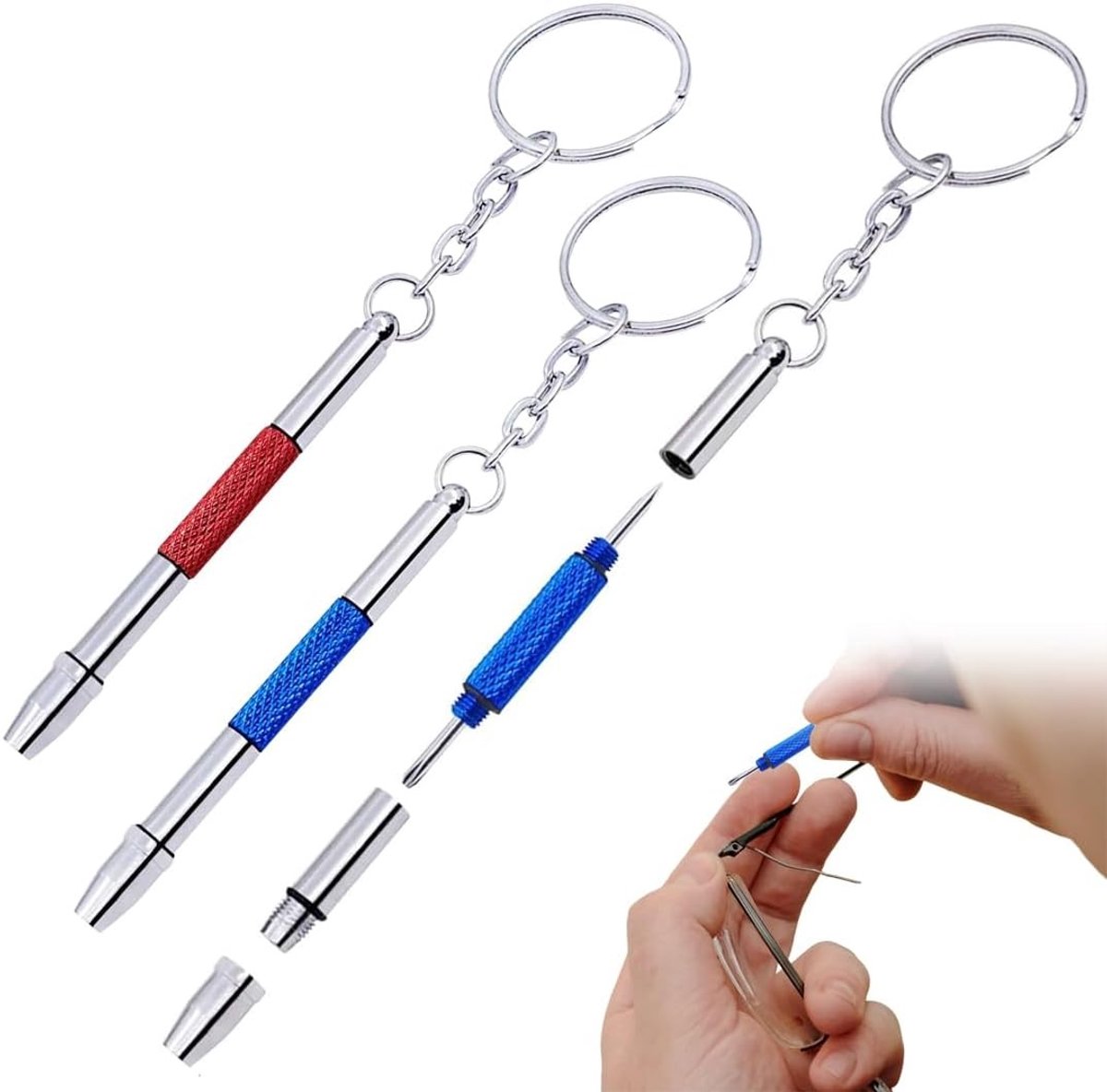 Mini-brilschroevendraaierset van 2 stuks, 4-in-1 precisieschroevendraaier voor brilreparatie, roestvrijstalen gereedschap voor kleine schroeven en accessoires