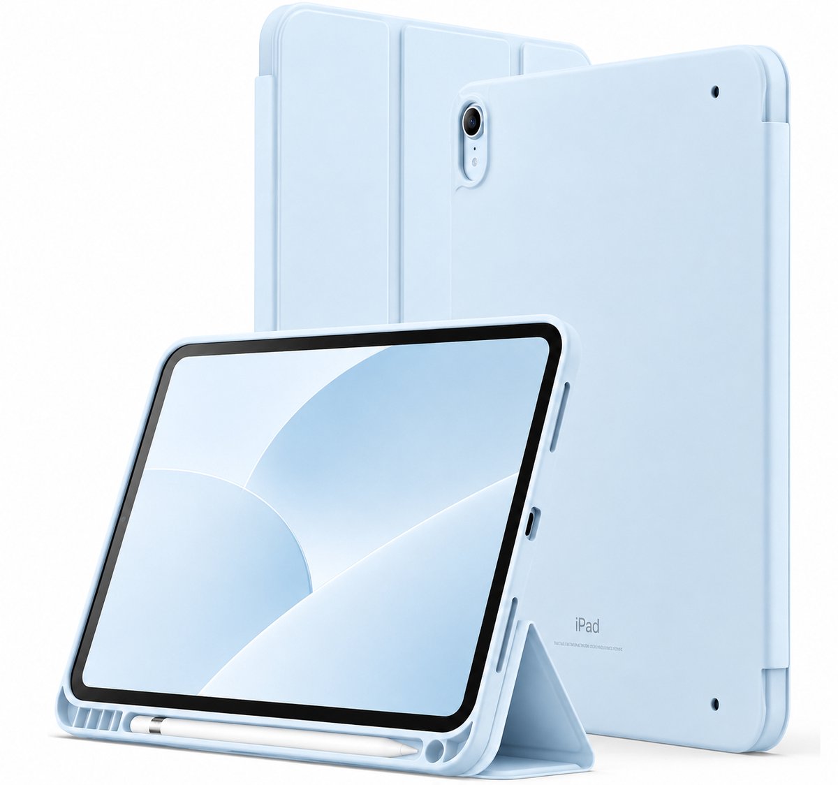 Sounix Tablet hoes Geschikt voor Apple iPad 11 (2025) A16 / Apple iPad 10.9 (2022) - Siliconen Hoesje met Pencilhouder, Smart Cover Achterzijde - IJsblauw