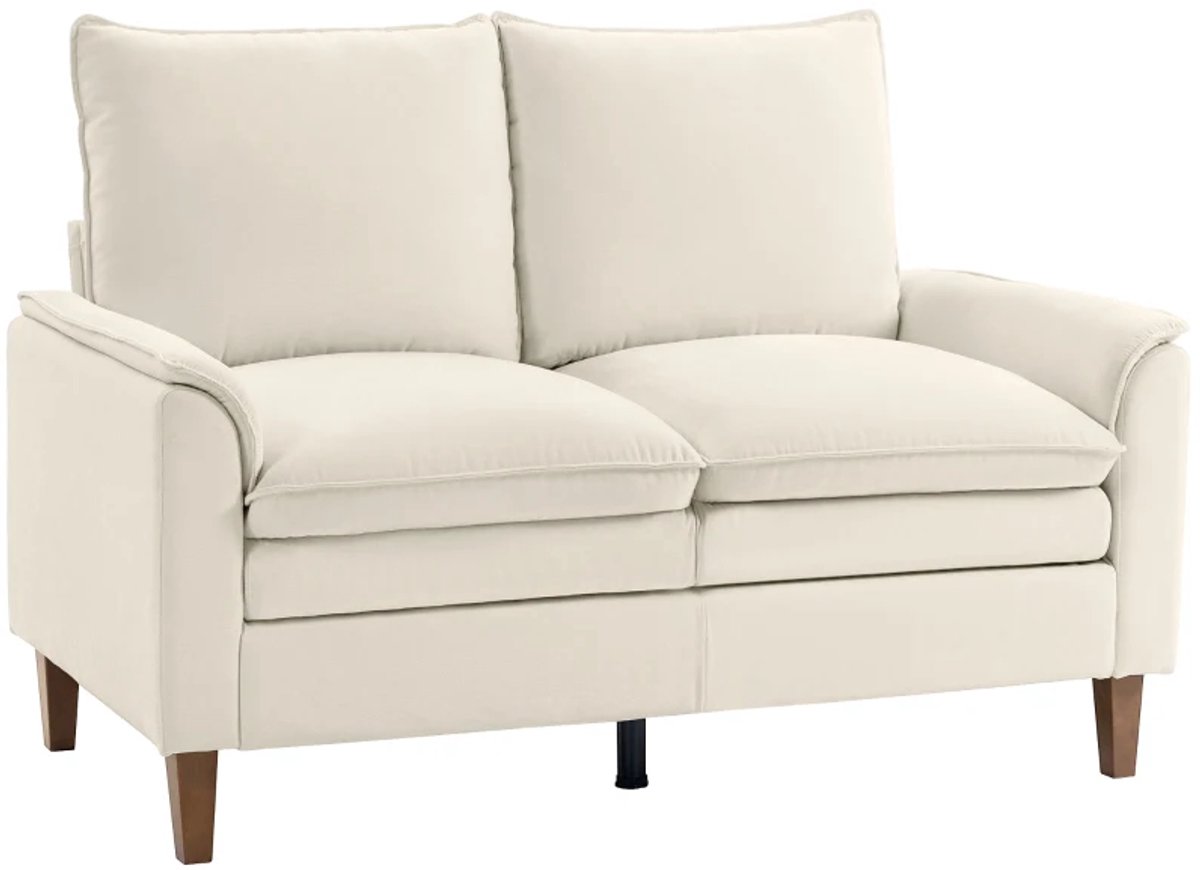 2-zitsbank Van Chenille Met Dubbele Vulling - Veren Kussens - Diepe Zitting - Hoge Rugleuning - 146 cm - Crème