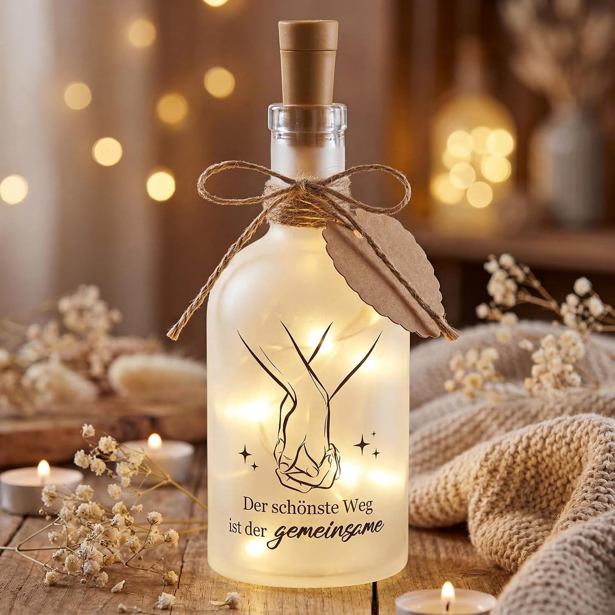 Unieke Verjaardagsboodschap in Fles als Geschenk voor Bruiloft - Verlicht met LED en Persoonlijke Tekst voor het Bruidspaar