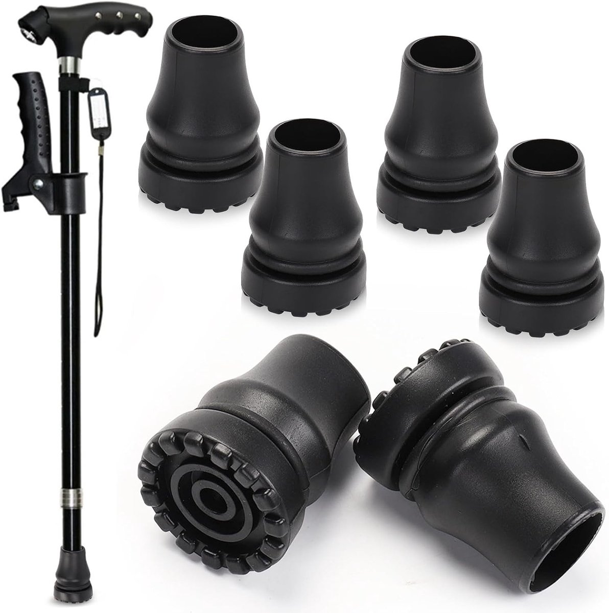 Set van 6 Antislip Rubber Buffers voor Stokken en Stoelen, Vervangende Rubber Tips voor Senioren, Duurzaam en Veilig Gebruik