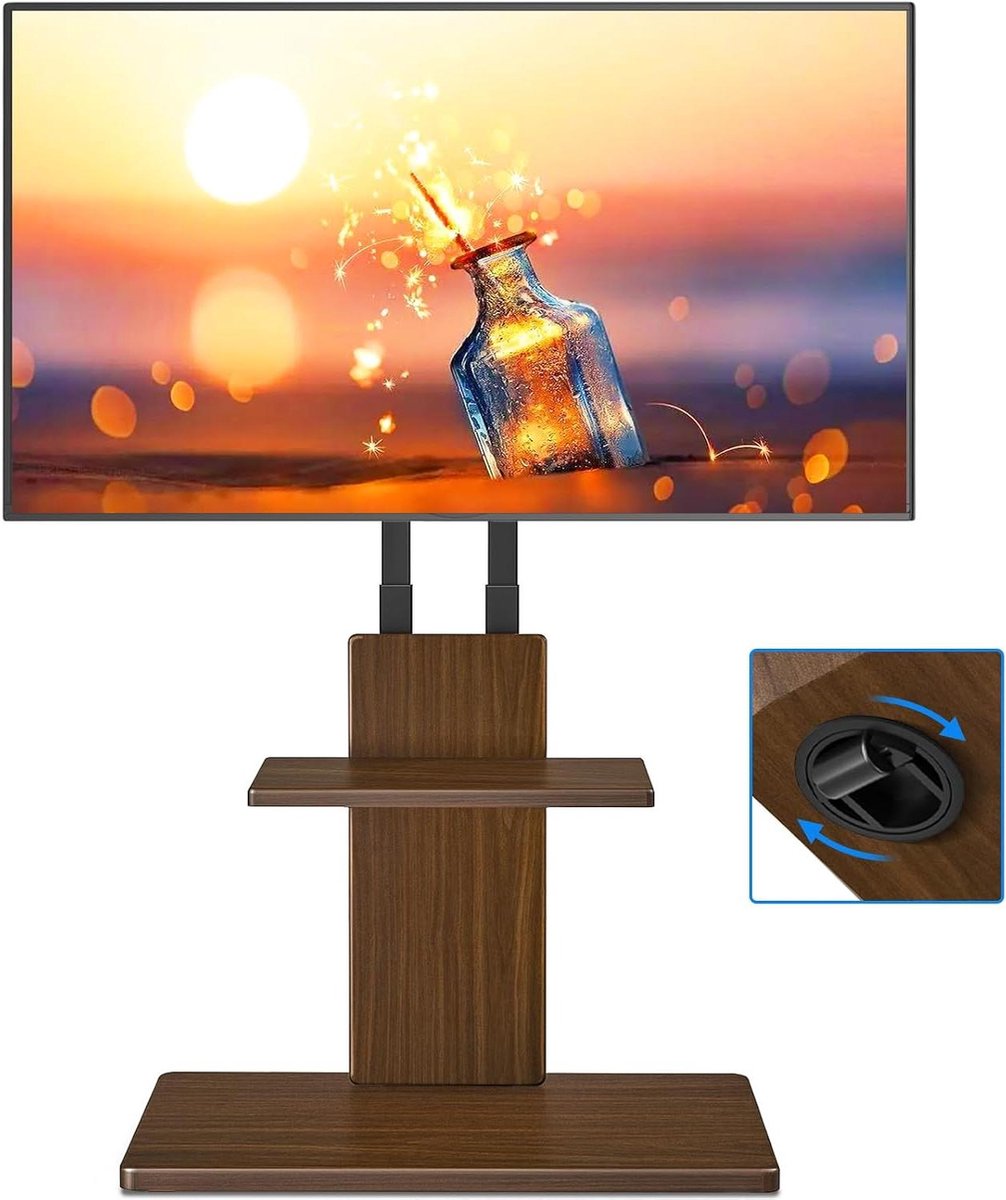 Vloer TV Standaard - Verrijdbare TV Houder - TV Opgang Creëren - Verstelbare Hoogte Draaibaar - 32-70 Inch - Bruin