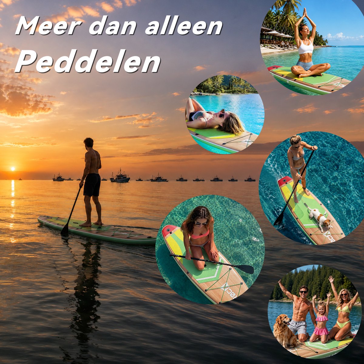 BEROCA SUP Board - met Zitje - Sup Board Opblaasbaar - Complete Set - 320x81cm - Max. 160 kg - Houtnerf Geel – foto 4
