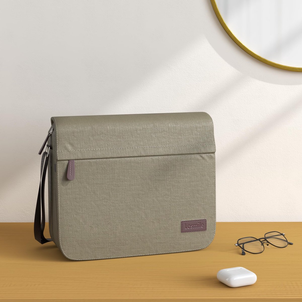 LOSMILE Schoudertassen voor heren, canvas schoudertas, 13.3" laptoptas, schooltas, voor school en werk(L-Groen) - ShopVlot
