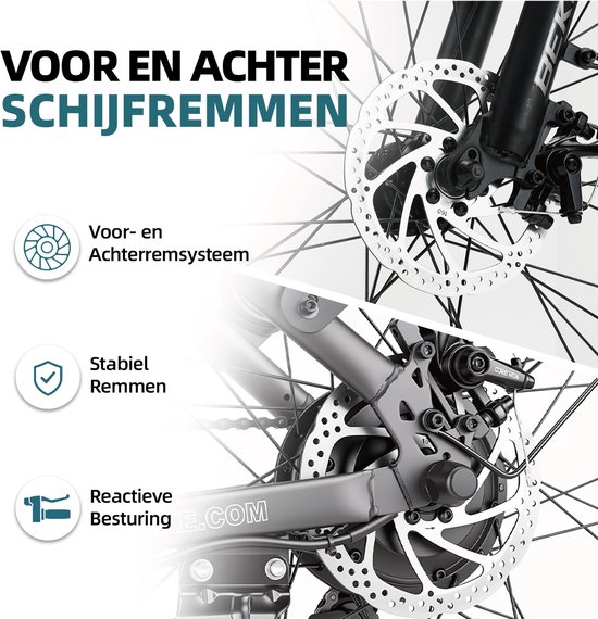 Bekup V1 Elektrische stadsfiets - 26 inch lage instap - 522Wh lange actieradius accu - 250W achterwielmotor - 45Nm koppel - Shimano 7 versnellingen - Schijfremmen voor en achter - LCD-display - Geveerde zadelpen - Titaangrijs — afbeelding 5