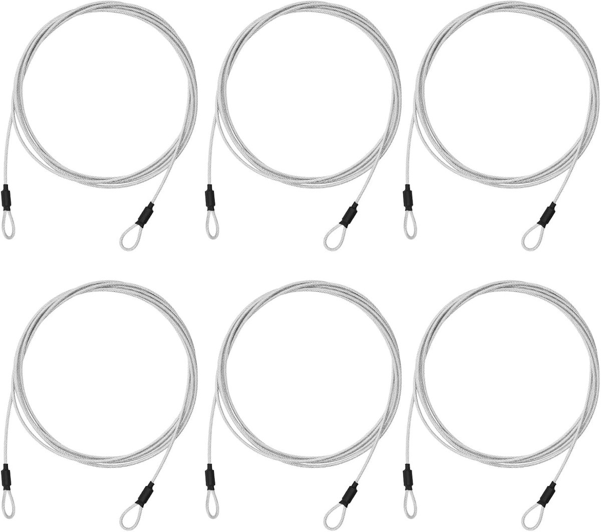 Set van 6 Draadkabels met Oogjes van 3 m - Fietsslot, Stalen Kabel voor Motor, Tuinmeubelen en Kampeeraccessoires