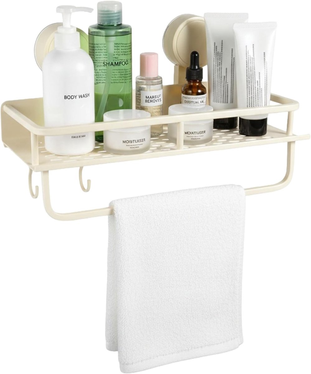 Suction cup badkamerplank zonder boren, wandrek voor douchegel en handdoekhouder, roestvrij en verwijderbaar, geschikt voor shampoo en conditioner, 31 cm lang