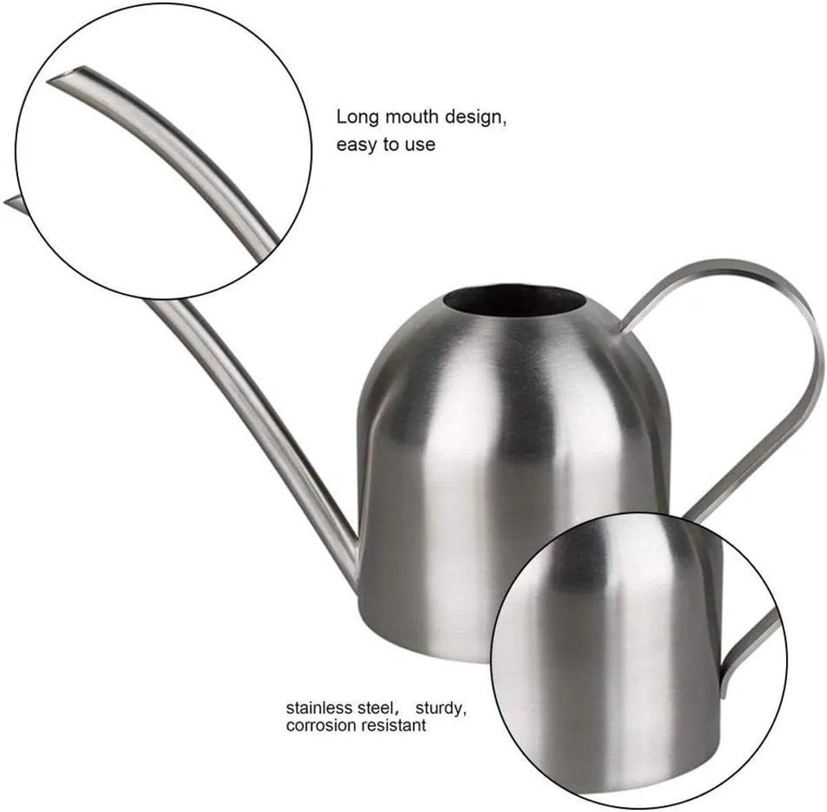 Gieter van geborsteld roestvrij staal, moderne stijl, compact formaat, Geschikt voor het besproeien van planten op je bureau (500 ml)