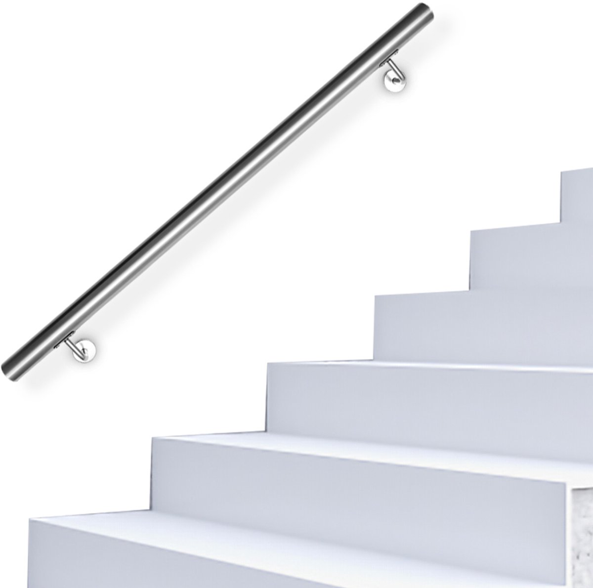 Trapleuning RVS 50 cm Ø42 mm, wandhandgreep van 304 roestvrij staal met geborstelde afwerking, voor binnen buiten balkon en terras