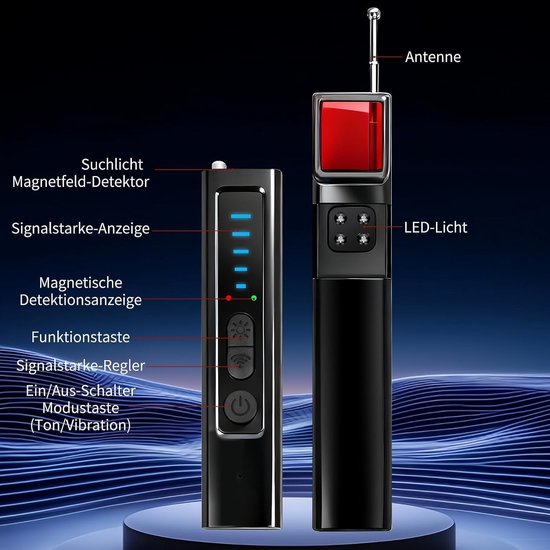 Camera- en Microspiondetector 4-in-1 RF 1MHz-8GHz - 5 gevoeligheidsniveaus. Veiligheidsalarm voor thuis en op reis. WiFi anti-interferentie en luisteren op afstand — afbeelding 4