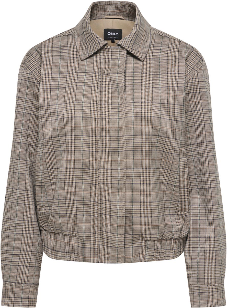 Only bruine dames jas   Punt kraag   Regular fit   Paspelzakken   Geblokt patroon   Knoop- en ritssluiting   Duurzaam   Lange mouw Bruin S