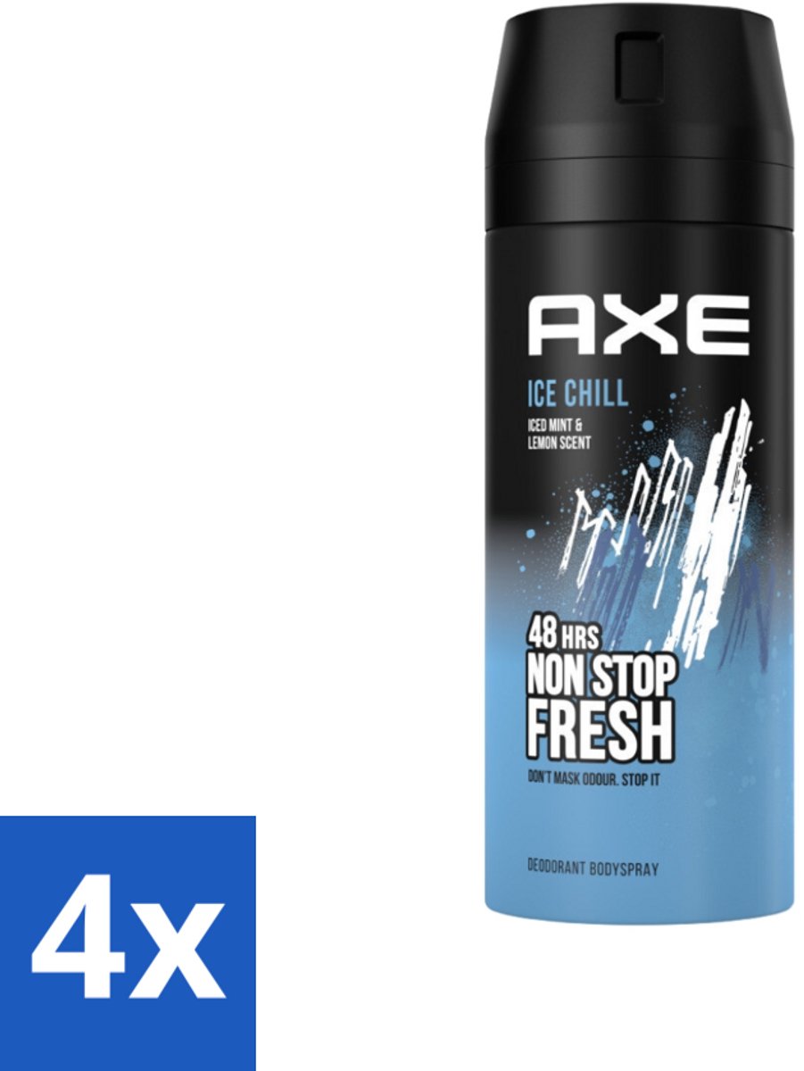 4 x Axe - Deodorant Bodyspray - 48hrs Fresh - Ice Chill - Iced Mint & Lemon - 150 ml - Deodorant - Axe - Ice Chill - Frisheid - Geur