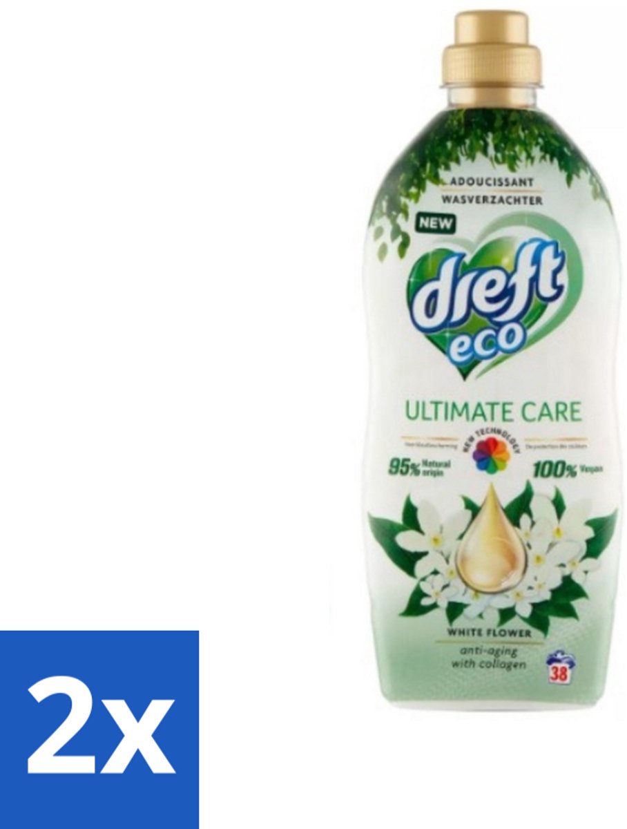 2 x Dreft ECO - Wasverzachter - Gekleurde Was - Witte Bloem - Anti-Veroudering - 38 Wasbeurten - Wasverzachter - Kleurbescherming - Anti-aging - Collageen - Wasgoed