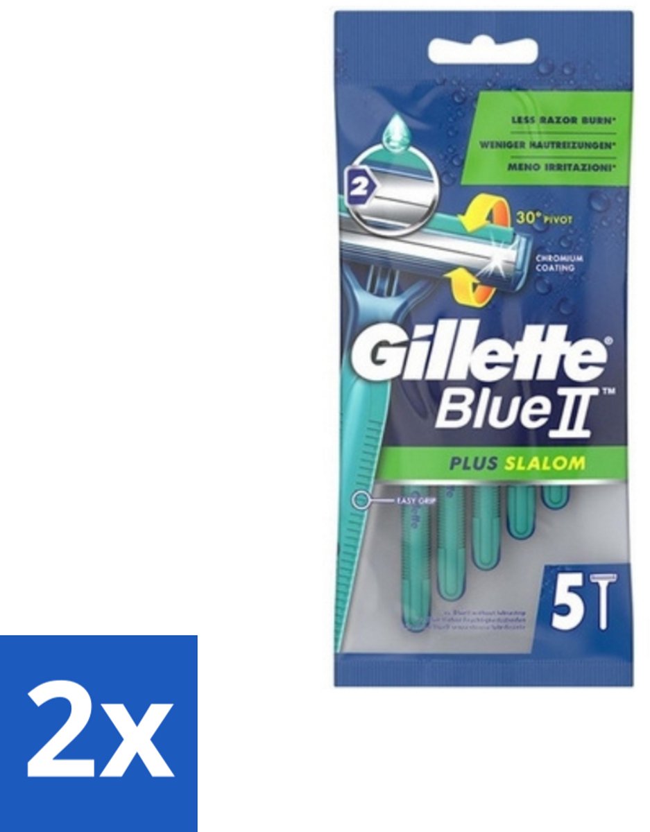 2 x Gillette Blue II - Plus Slalom - Wegwerpscheermesjes - 5 Scheermesjes - Wegwerp Scheermesjes - Scheermesjes Voor Mannen - Gillette Blue II - Scheermesjes - Scheermesjes Met Lubrifiant
