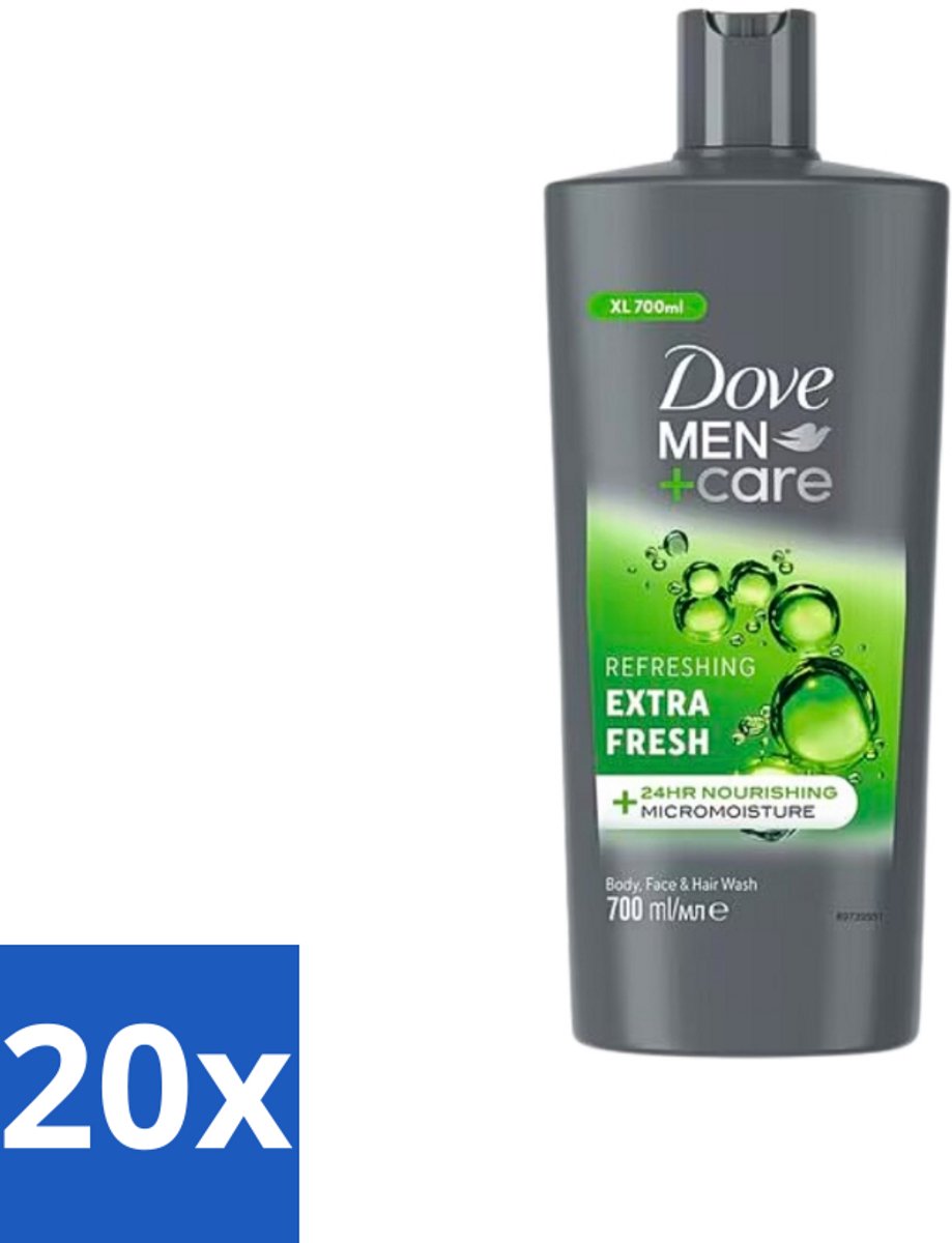 Dove Men+Care - Extra Fresh - Douchegel 3-in-1 - Verzorgend - 700 ml - Bulkverpakking - 20 stuks