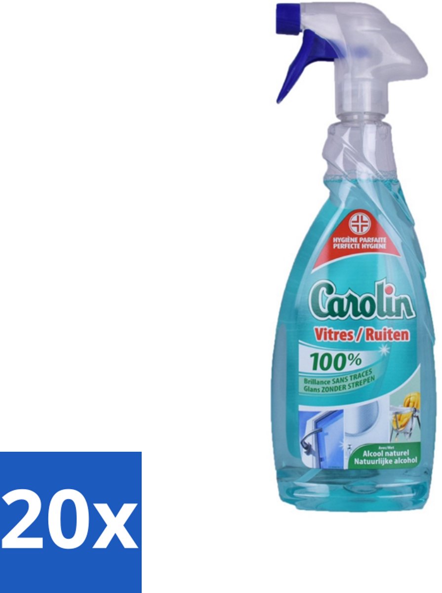 Carolin - Glas- en Ruitenreiniger - Met Natuurlijke Alcohol - 650 ml - Bulkverpakking - 20 stuks