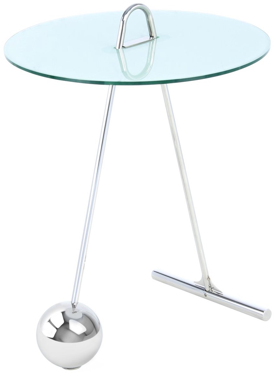 Padiro ronde bijzettafel Ø 46 x 60 cm - zilver en wit - Modern Art-Déco Glamour Look - met marmerenpatroon - glazen tafelblad - stalen onderstel