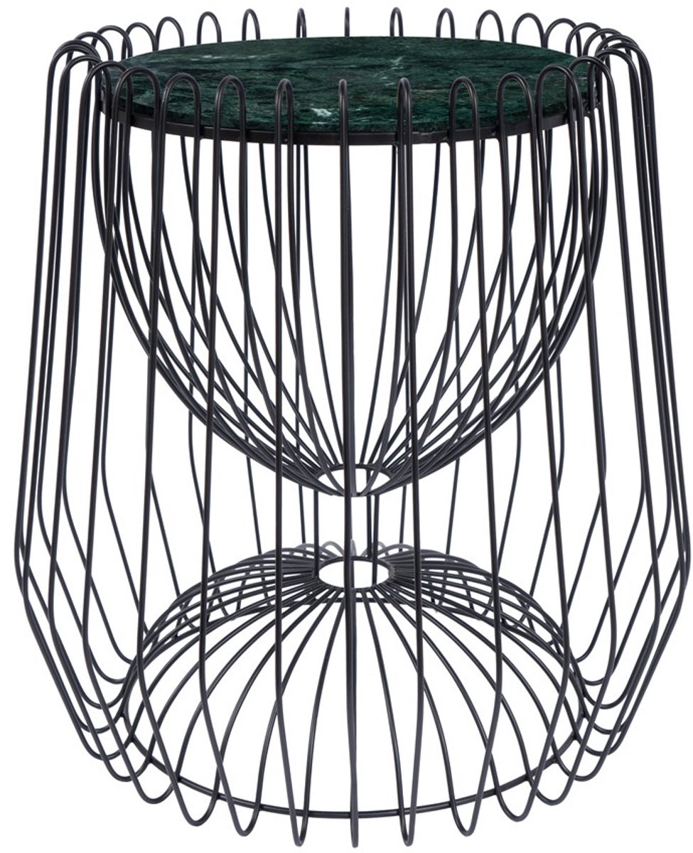 Padiro ronde bijzettafel Ø 50 x 51 cm - groen en zwart - Modern Art-Déco Glamour Look - met marmerenpatroon - ijzeren onderstel