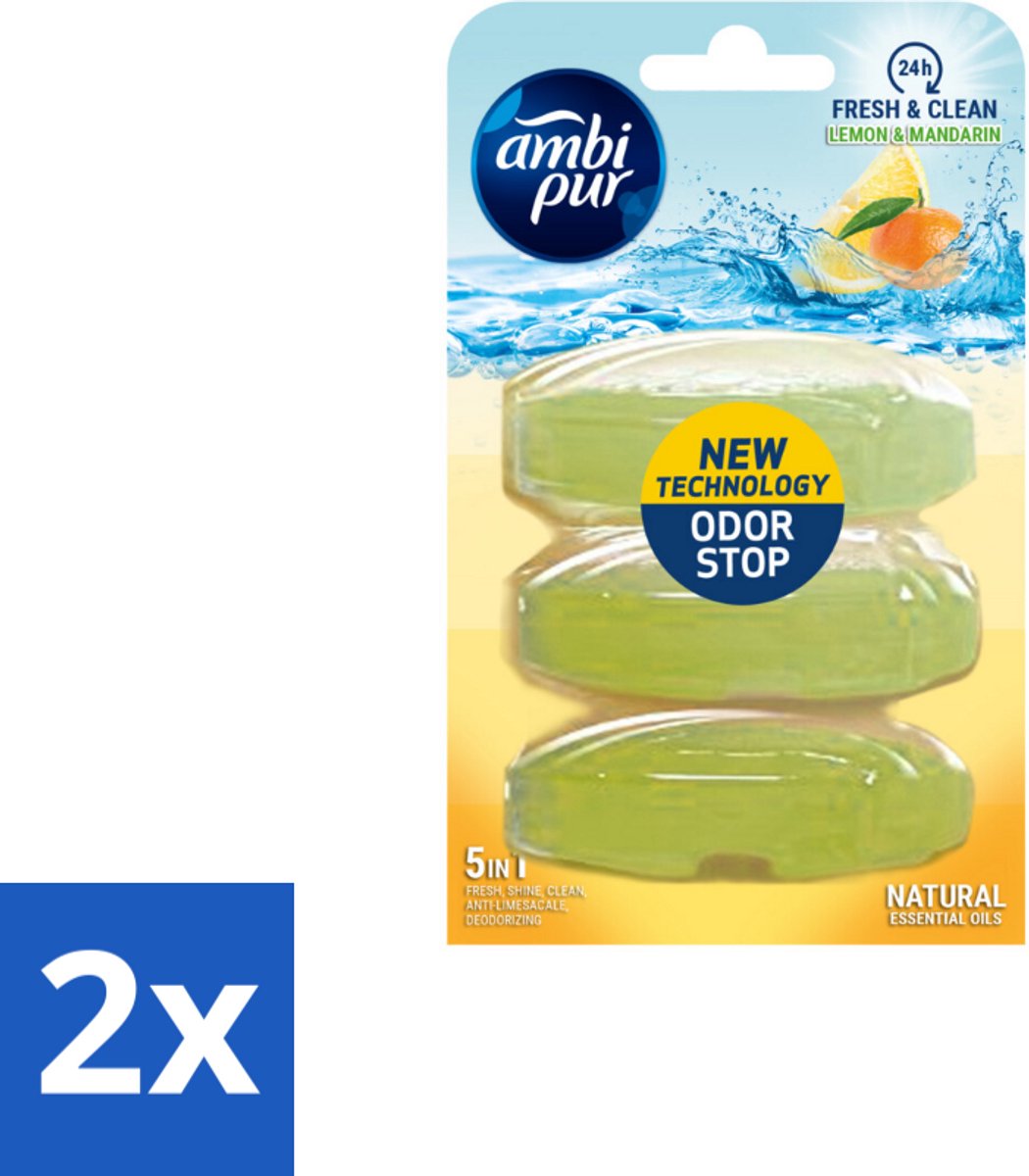 2 x Ambi Pur Toiletblok Navulling Citroen en Mandarijn 3 stuks per verpakking - Toiletblok - Toiletgeur - Citrusgeur - Citroen - Mandarijn