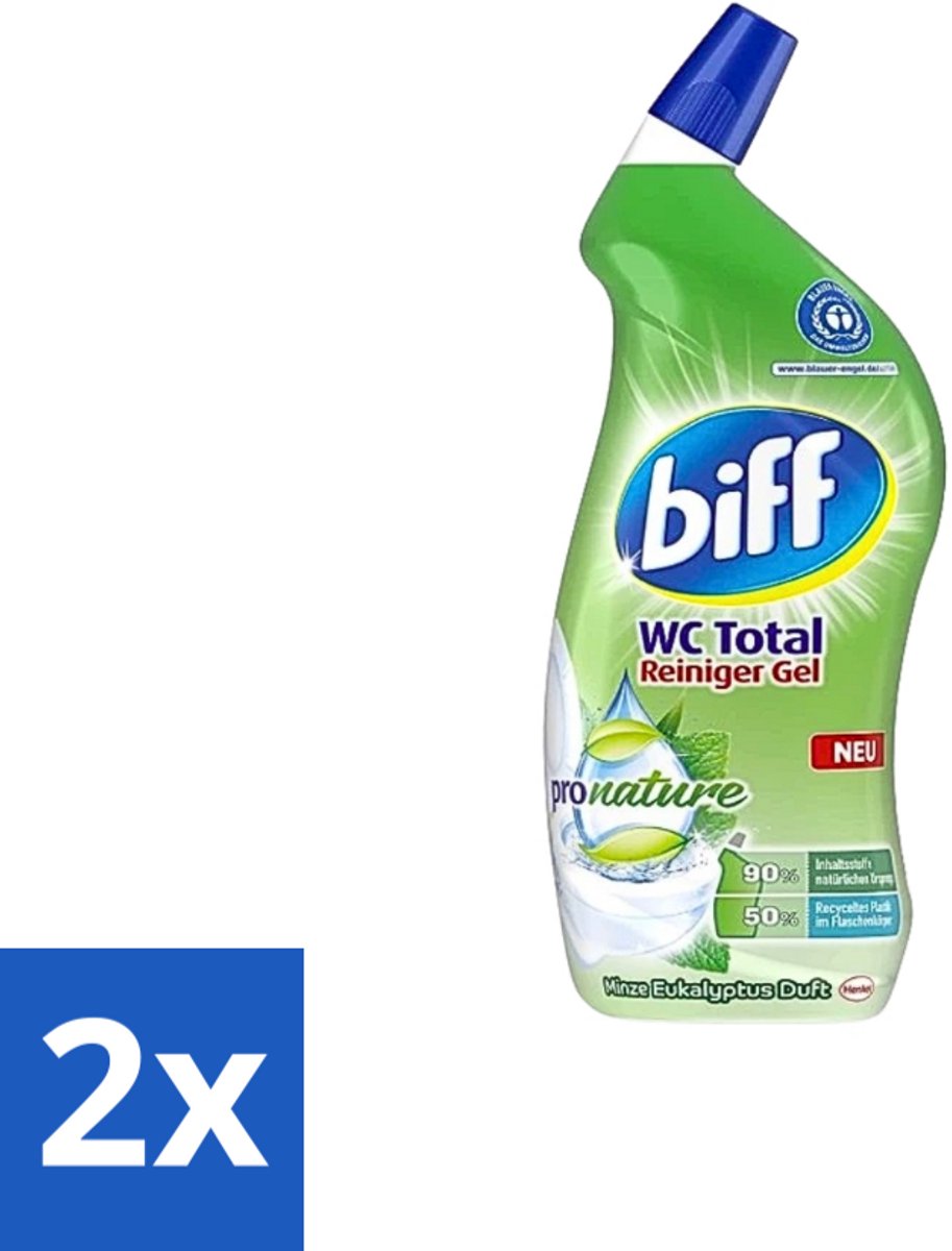 2 x Biff - WC Total Gel - ProNature Toiletreiniger - Mint Eucalyptus 750ml - Toilet Schoonmaak - Wc Reiniger - Kalkverwijderaar - Frisse Geur - Milieuvriendelijk