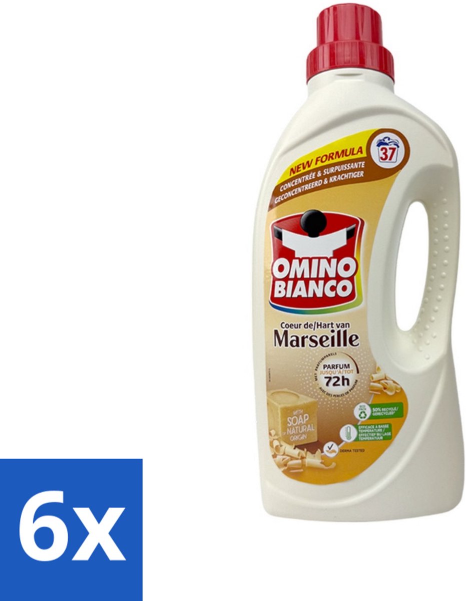 6 x Omino Bianco - Marseille - Wasmiddel - Natuurlijke Zeep - Witte & Gekleurde Was - 37 Wasbeurten - Marseille Zeep - Wasmiddel - Natuurlijke Zeep - Vlekkenverwijderaar - Wasparfum