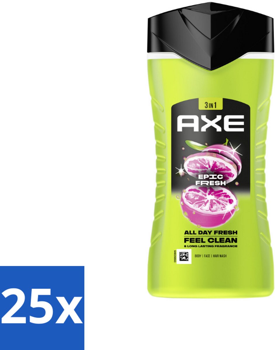 Axe - 3-in-1 Douchegel - Epic Fresh - Grapefruit & Tropical Pineapple - Fresh Boost - 250 ml - Bulkverpakking - 25 stuks
