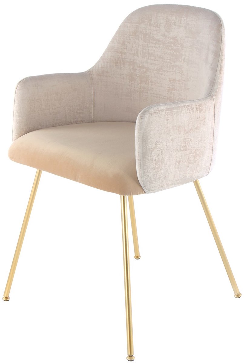 Padiro eetkamerstoel - crème / off-white / beige - polyester - met armleuningen - ijzeren onderstel - modern