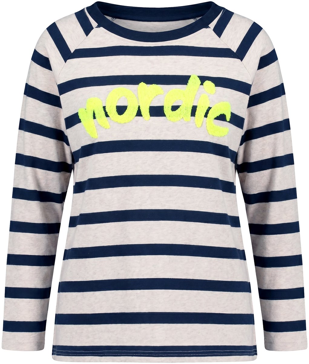Laurasøn - Dames - Sweatshirt gestreept ronde hals lange mouwen - Zacht graniet - Maat 44+