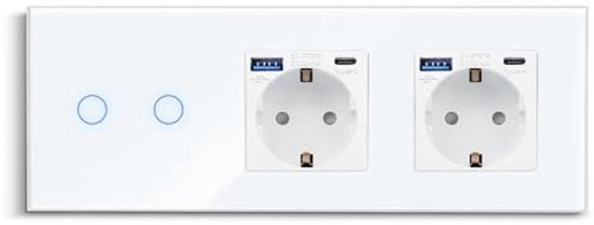 Touch-lichtschakelaar met USB-stopcontact, dubbel inbouwschakelaark, glazen design, 3,1A