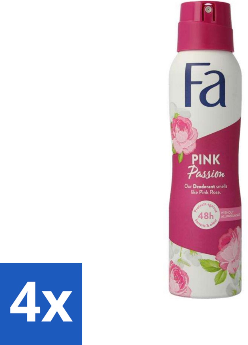 4 x FA - Pink Passion - Deodorant Spray - Roze Roos - 150 ml - Deodorant - Roze Roos - Fa - Langdurige Frisheid - Anti-Vlekken