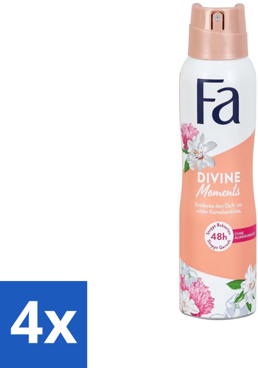4 x Fa - Divine Moments - Deodorant Spray - Wilde Cameliabloesem - 150 ml - Deodorant - Anti-vlekken Deodorant - Wilde Cameliabloesem - Fa Divine Moments - Verfrissende Geur