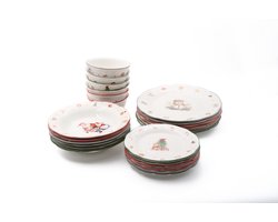 24-delig Kerstservies – Porselein – 6 Personen – 3 Kleuren – Dinerborden, Ontbijtborden, Diepe…