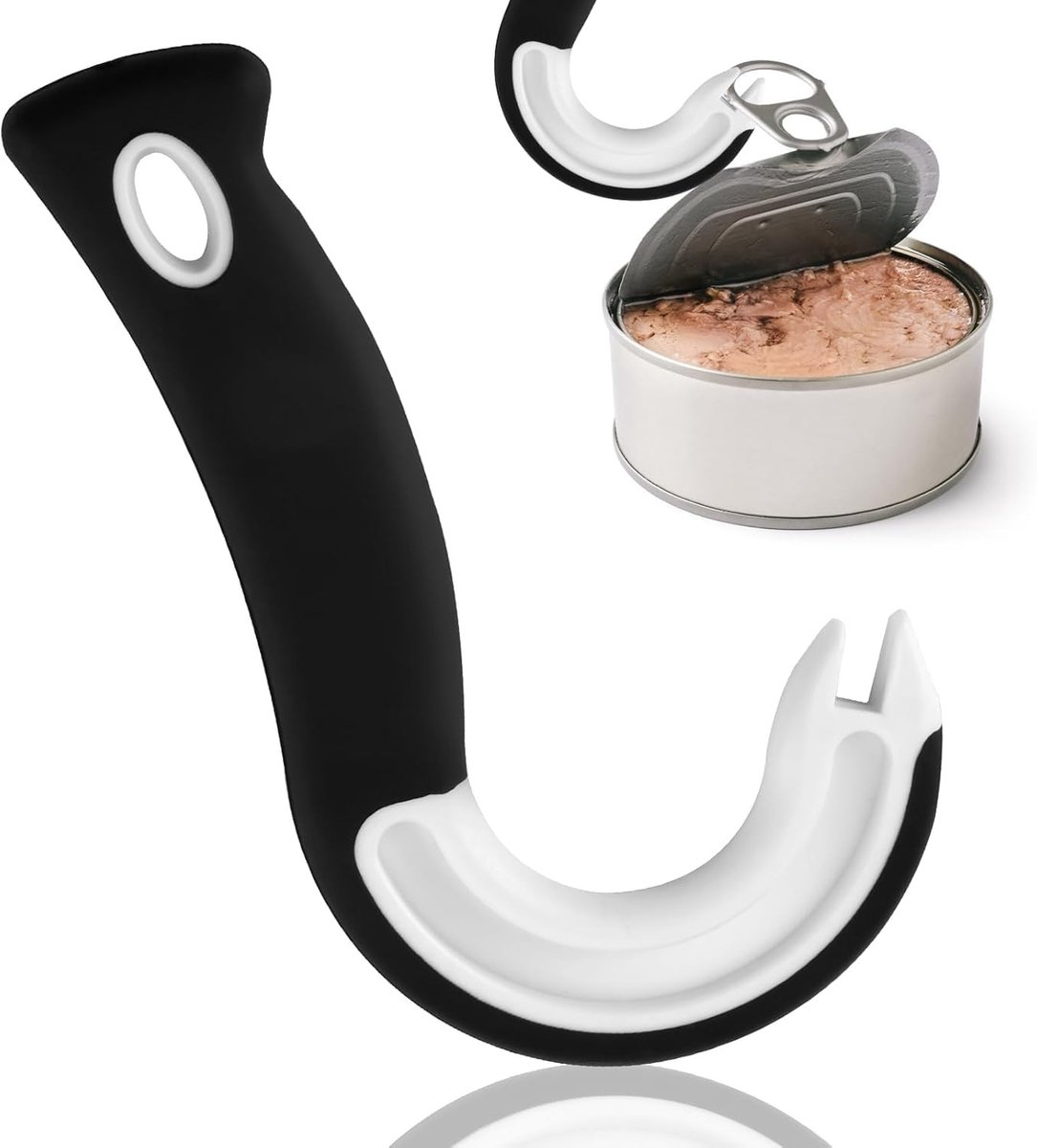 Handmatige blikopener met J-vormige haken, antislip handvat, eenvoudig te gebruiken voor het openen van blikjes met ringtrekker en vergrendelmechanisme