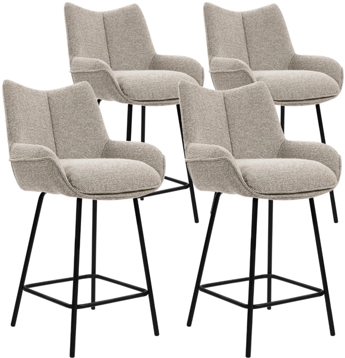 DS4U® - Ivan barkruk 65 cm - Set van 4 - Champagne - Stof - Met armleuning