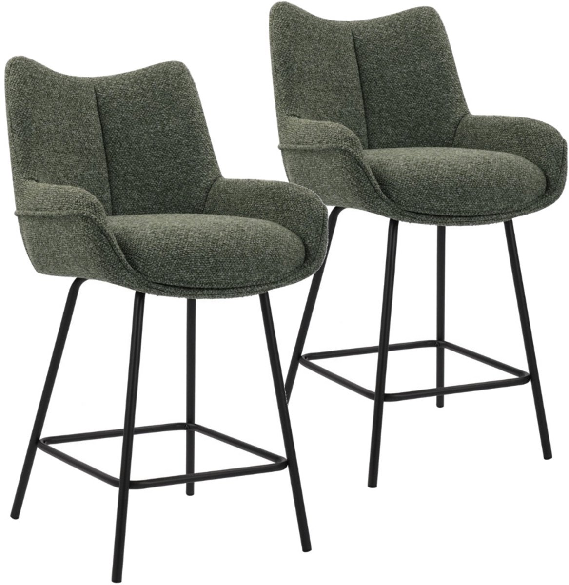 DS4U® - Ivan barkruk 65 cm - Set van 2 - Groen - Stof - Met armleuning