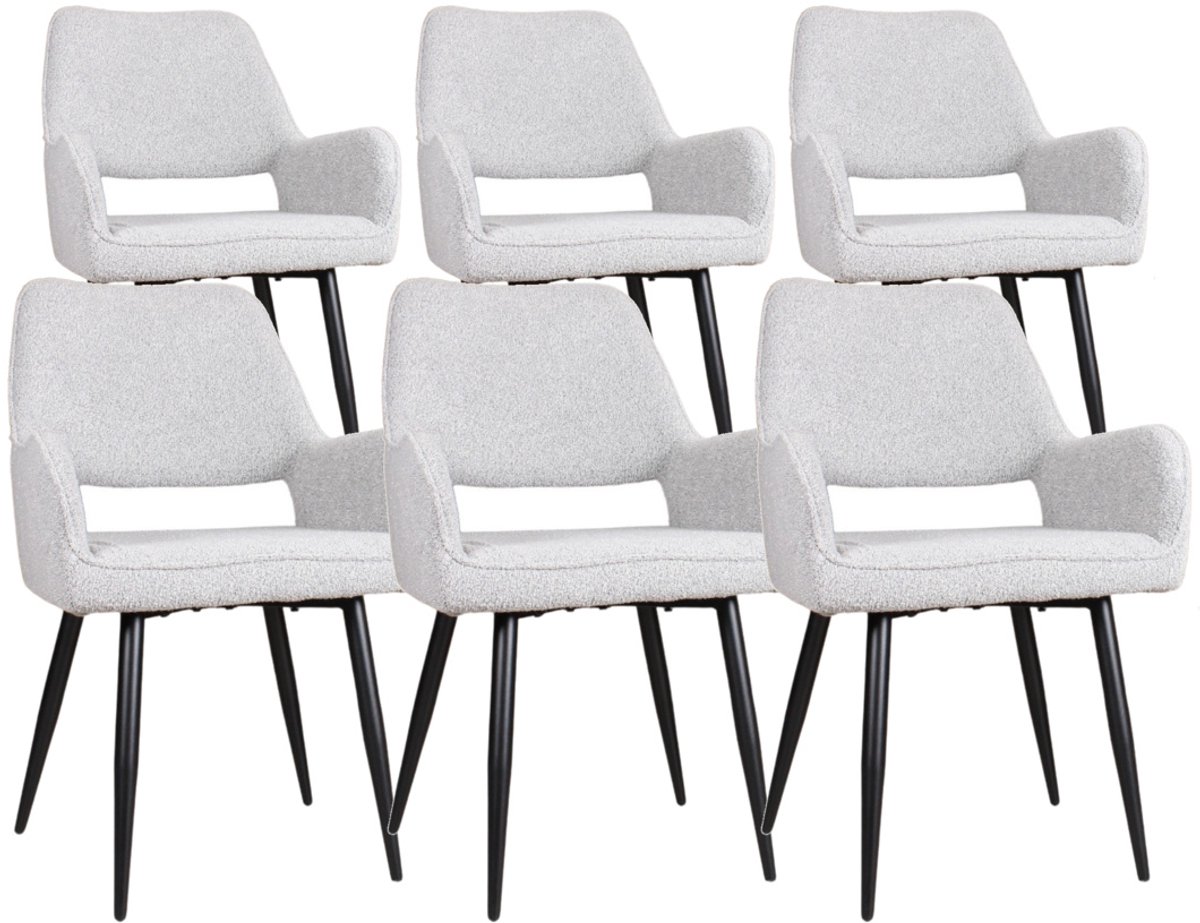 DS4U® - Lenon armstoel - Set van 6 - Grijs - Boucle