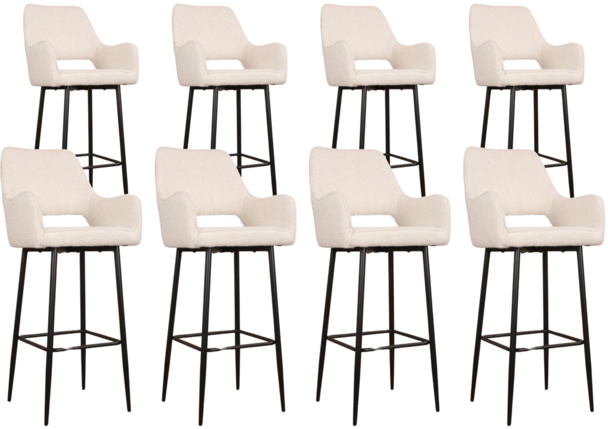 DS4U® - Lenon barkruk 75 cm - Set van 8 - Ivoor - Boucle - Met armleuning
