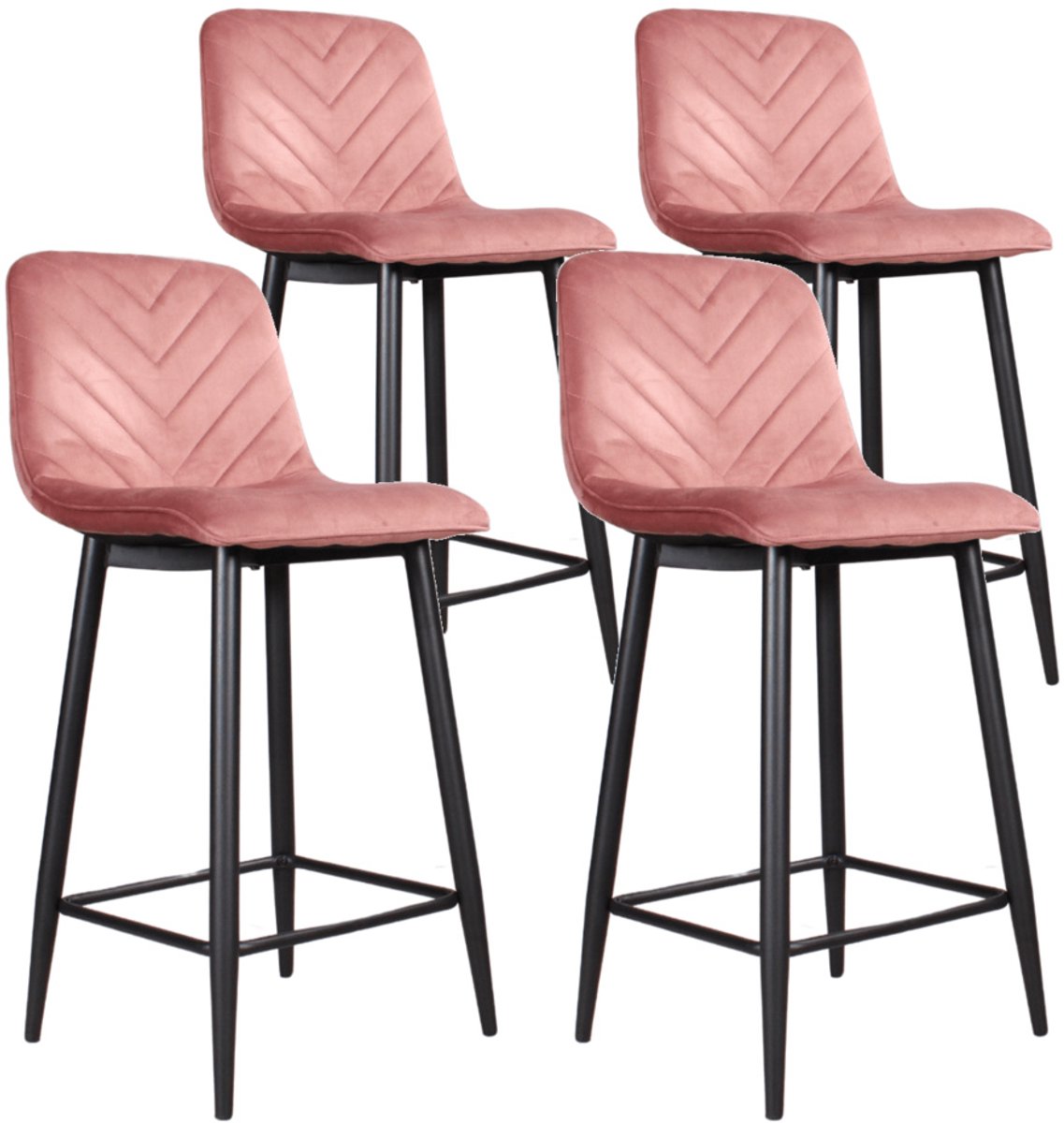 DS4U® - Gaby barkruk 65 cm - Set van 4 - Roze - Velvet