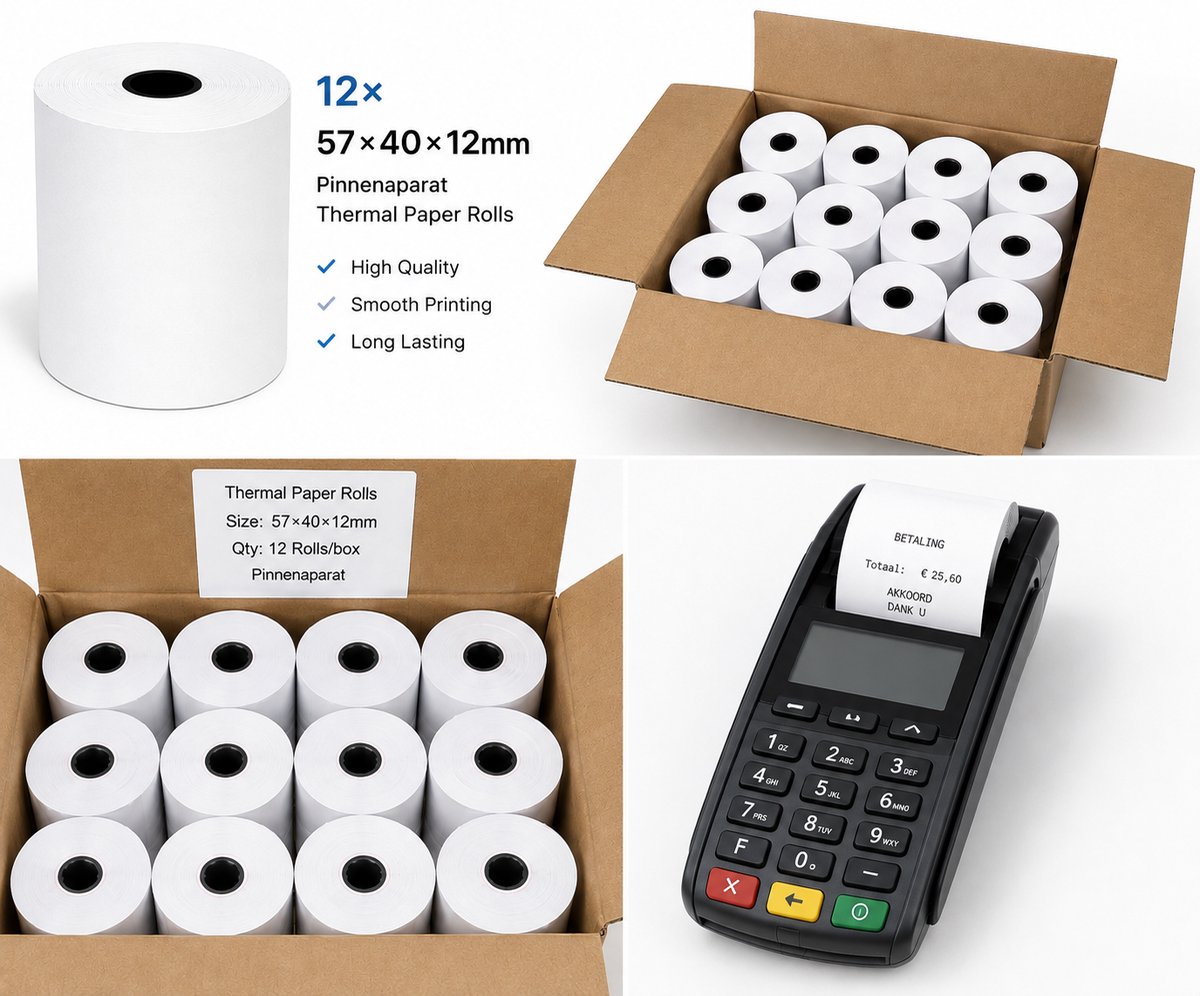 50 Pinrollen 57x40 / Thermal Receipt /kassarollen - Geschikt voor Betaalterminals, PIN & Receipt Printers