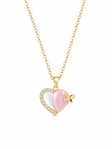 Ketting Meisje- Meisjesketting Hartje-Ketting goudkleurig meisje- Strass- Roze- Hartje Roze Wit- Goudkleurig- Ketting met hart- Kind- LiLaLove- Cadeau meisje