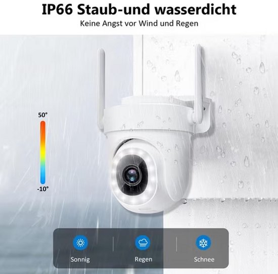 FOSMET Bewakingscamera - Beveiligingscamera buiten - Camera - WiFi - Kleurnachtzicht - Automatische Volgfunctie - 2-Way Audio - Sirene - 300 Lumen LED-Spotlight - AI Mens/Dier Detectie - PTZ Bewakingscamera - Compatibel met Alexa/Google — afbeelding 4
