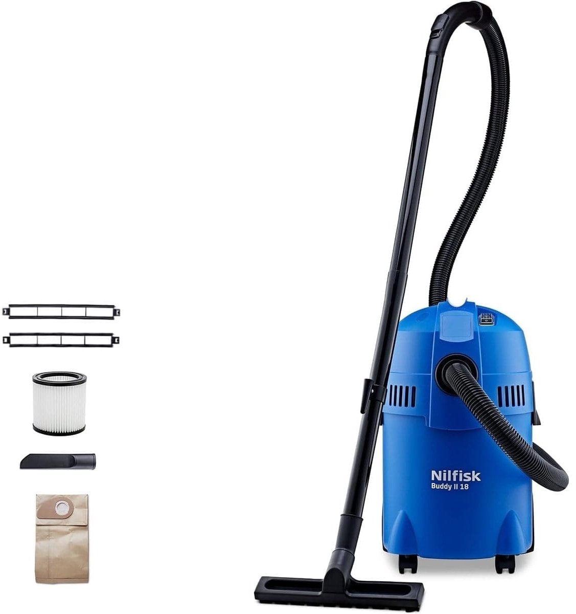 Klarven® Bouwstofzuiger Blauw - Nat- en Droogzuiger - 1200W Krachtige Motor, 18 Liter Tank, Met of Zonder Zak - B 53 x D 33 x H 53 cm