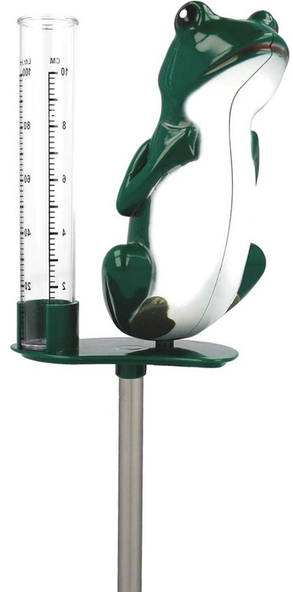 Regenmeter Kikker - Neerslagmeter Tuin - Tuinonderhoud Meten - Metalen Grondpen - 55 cm Hoog - Groen Transparant