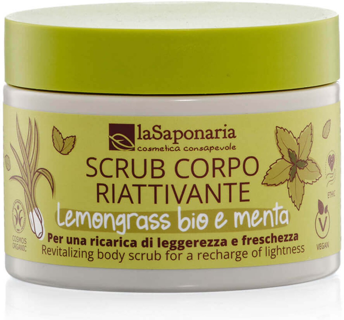 La Saponaria Body Line - Revitalizing Body Scrub - Rietsuiker, Zeezout, Citroengras en Pepermunt - Biologisch & Vegan - 250g