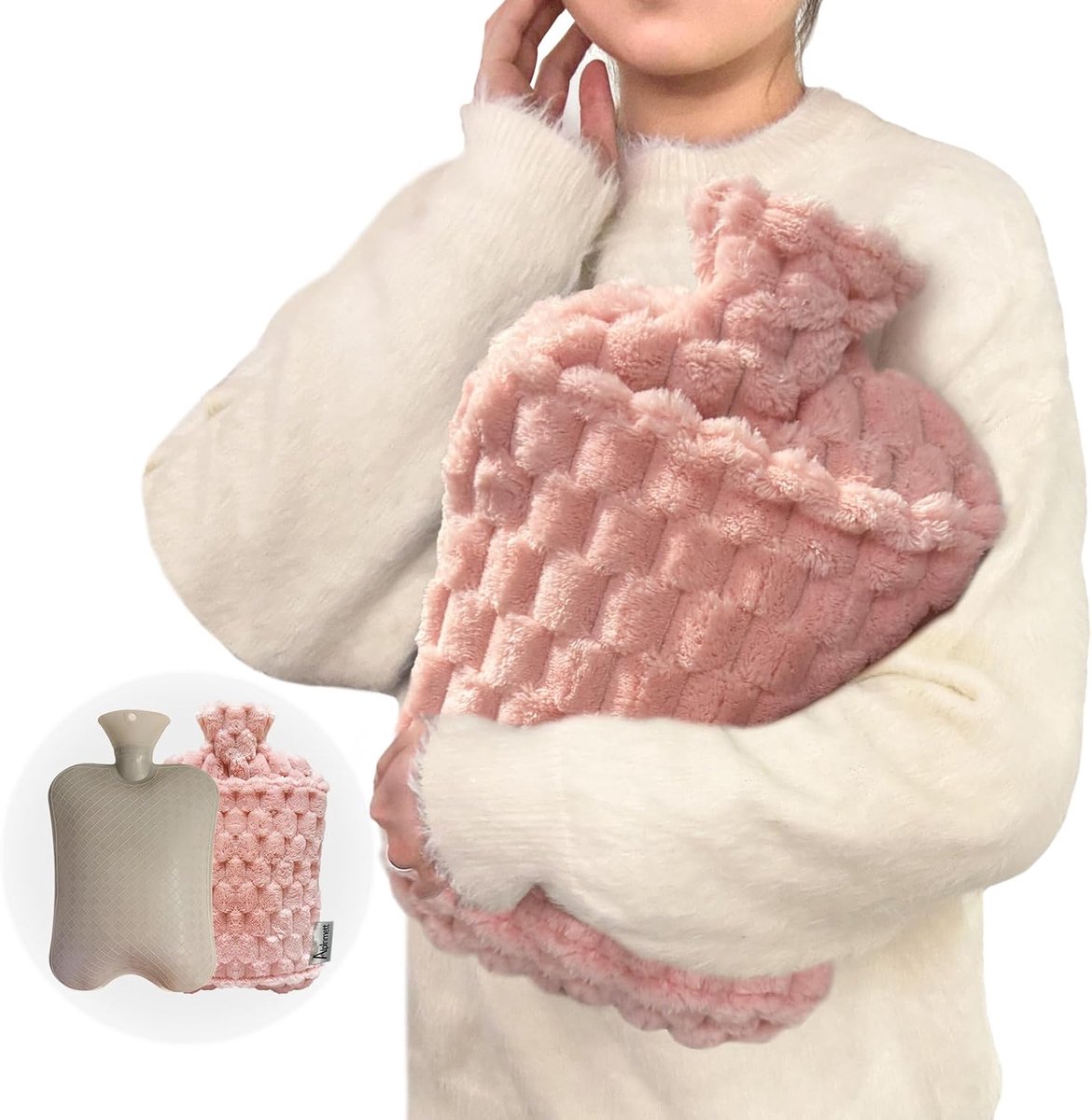 KZQ 2,5 liter extra grote kruik met pluchen hoes - Zachte warmte voor bed en ontspanning - Roze