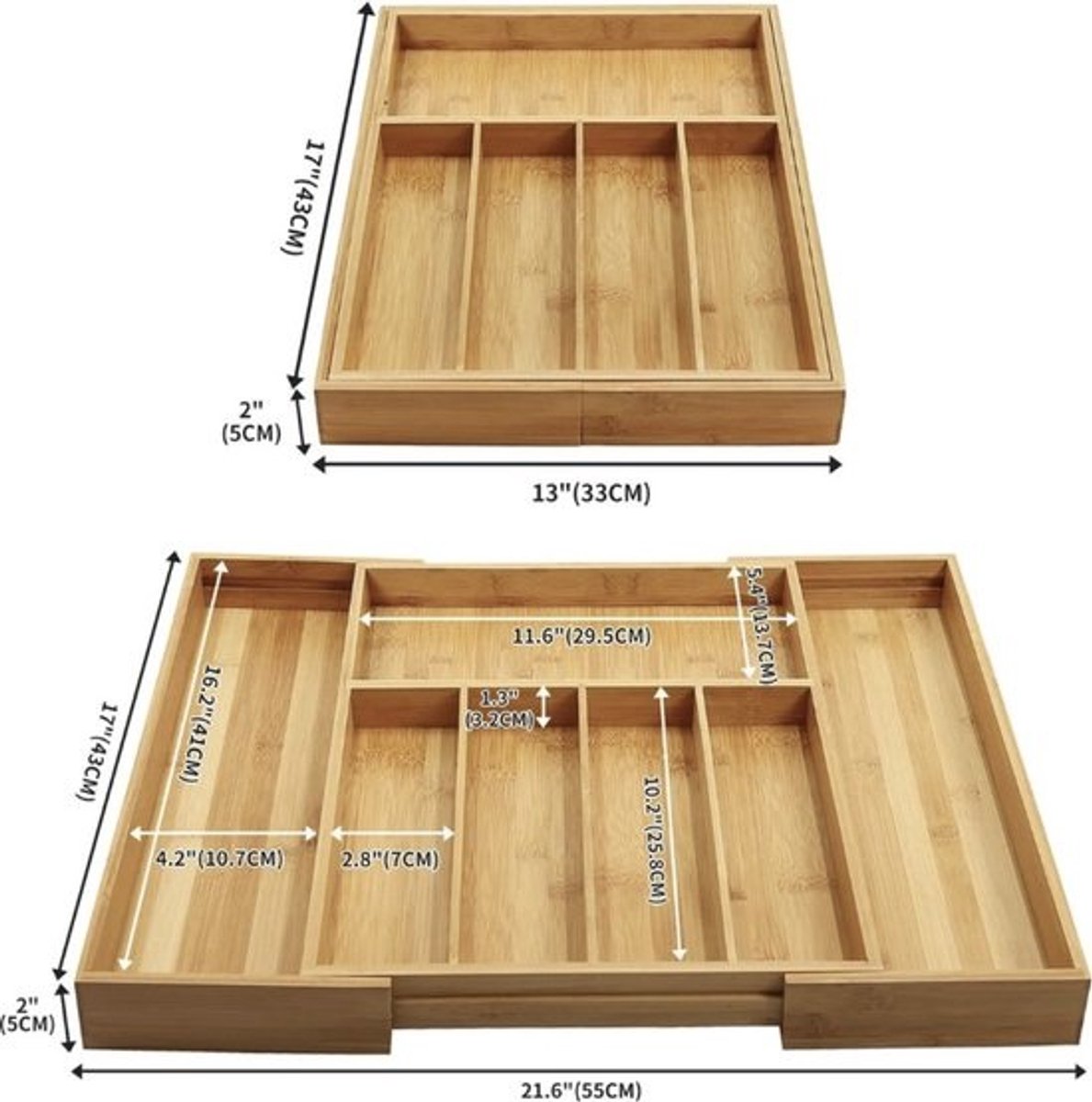 Bestek Organizer Uitbreidbare Silverware Lade - Houten Lade Verdelers voor Keukengerei - 4-6 Slots